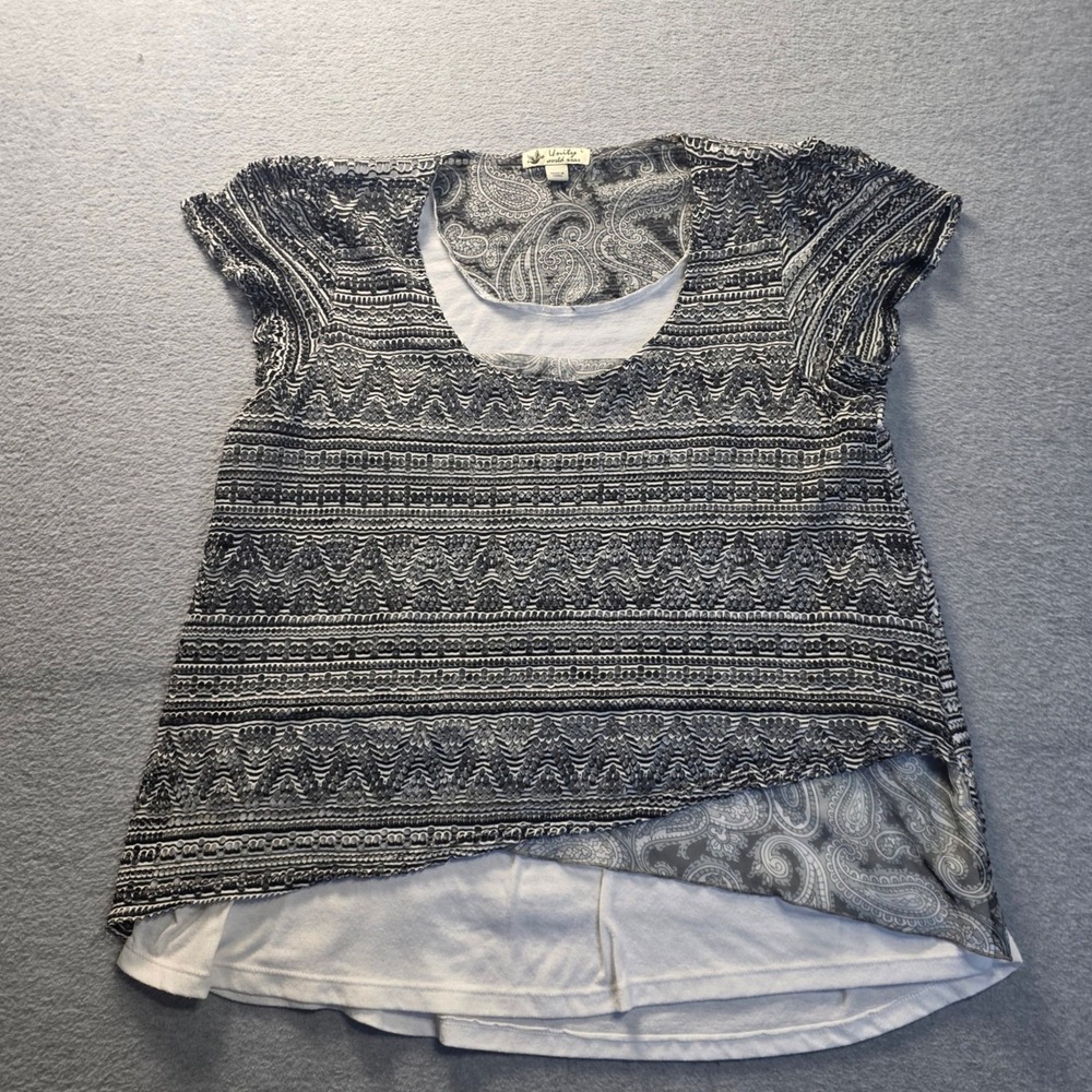 Unity World Wear Tribal Paisley Womens Large High Low Layered Boho Top